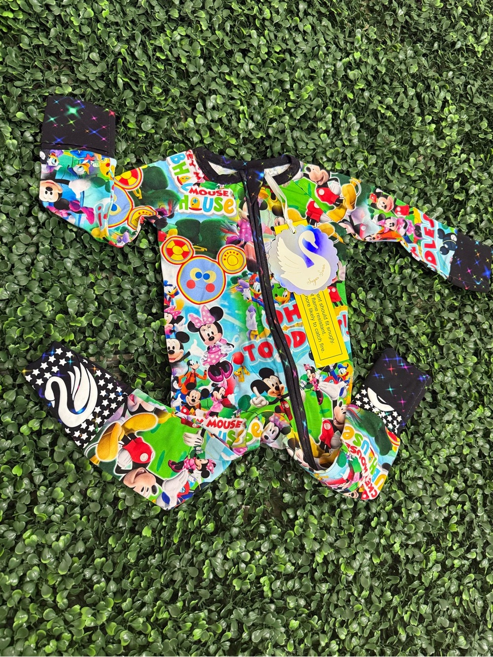 Sugar Swan Bamboo Mickey Mouse Clubhouse “ Oh Toodles” Zip-Up Baby Romper